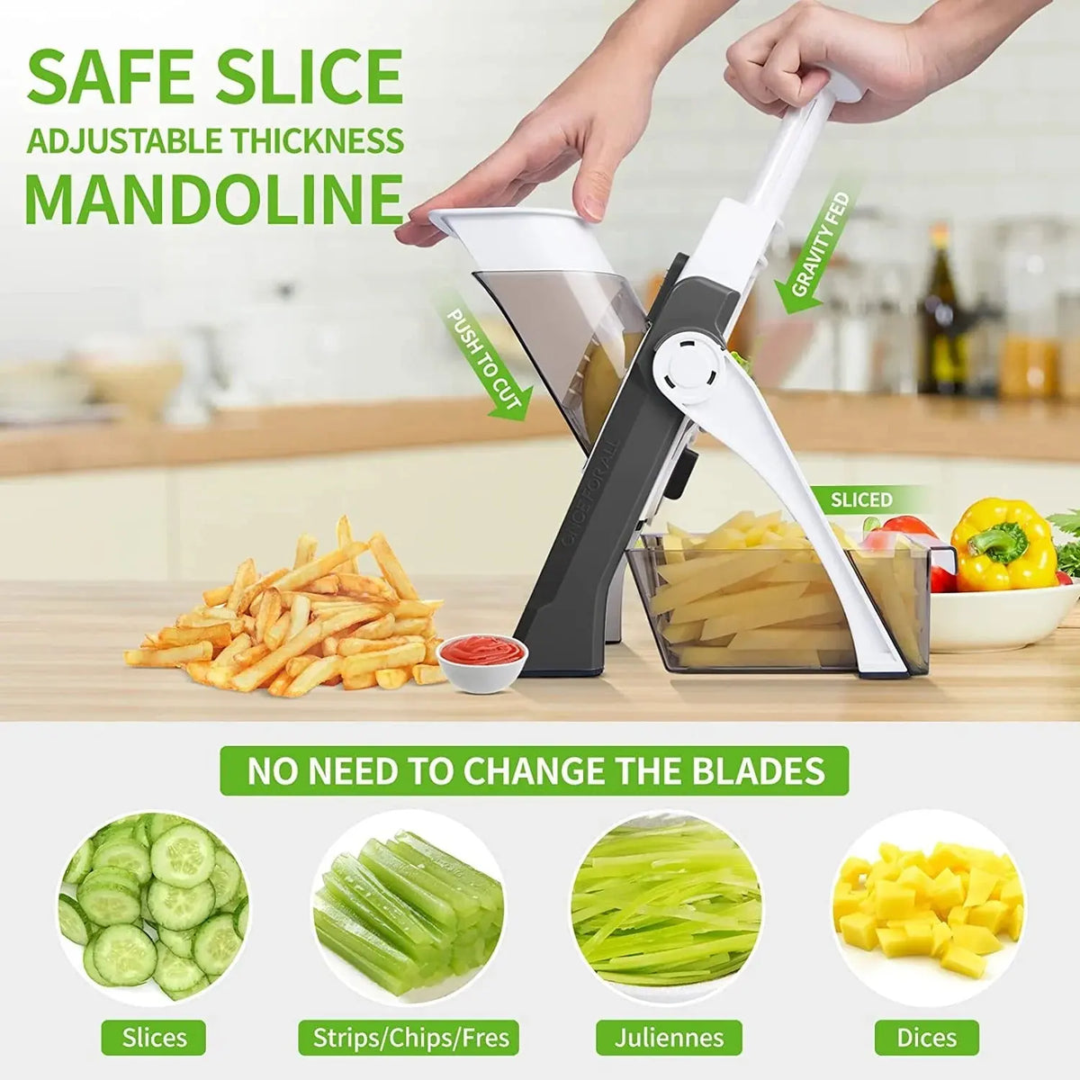 4-in-1 Manual Vegetable Cutter – Adjustable Mandoline Slicer | Safe Kitchen Choppe Noorvellaa
