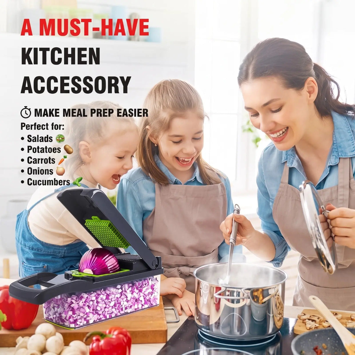 6-in-1 Vegetable Cutter Chopper & Slicer – Multi-Blade Kitchen Food Prep Tool Noorvellaa