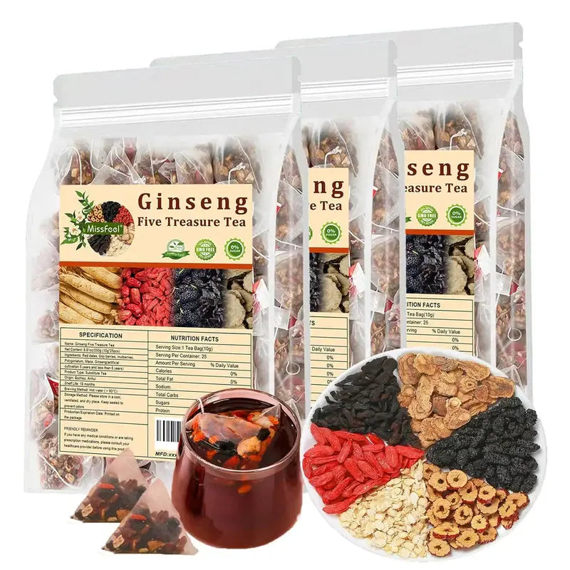 Ginseng Five Treasure Herbal Tea | Traditional Botanical Wellness Tea Noorvellaa