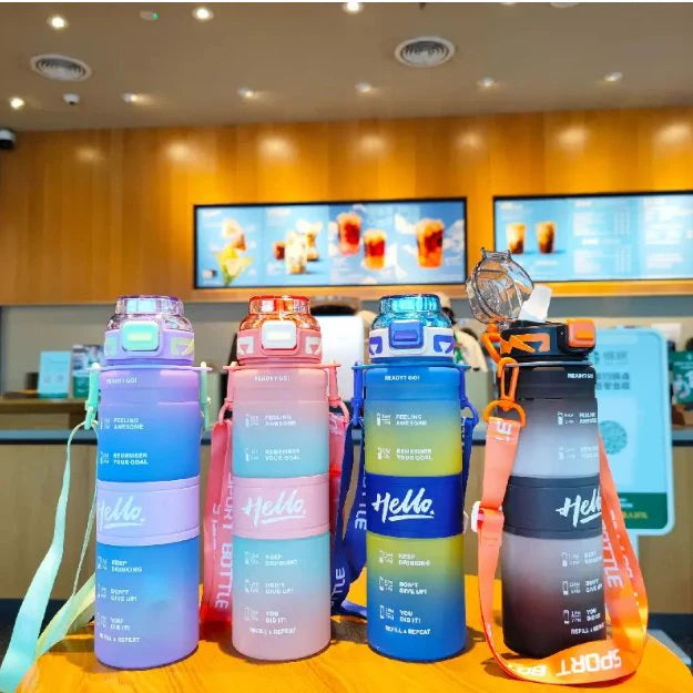 Portable Gradient Water Bottle | Leakproof Reusable Sports Water Bottle with Carry Strap | Lightweight Travel Bottle for Gym, School, Office & Outdoor UAE