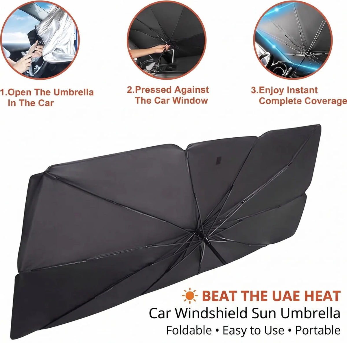 Car Windshield Sun Umbrella – Foldable Car Sunshade | UV & Heat Protection Noorvellaa