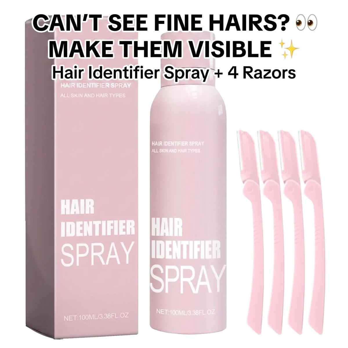 Hair Identifier Spray Kit – Hair Visibility Spray with 4 Precision Razors Noorvellaa
