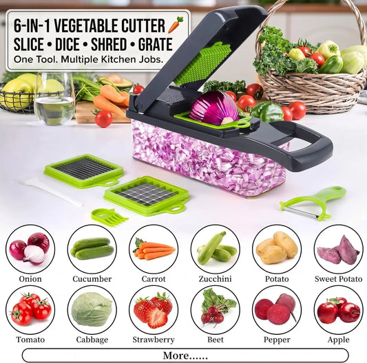 6-in-1 Vegetable Cutter Chopper & Slicer – Multi-Blade Kitchen Food Prep Tool Noorvellaa