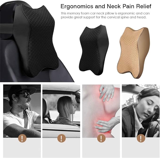 Ergonomic Memory Foam Car Neck Pillow | Adjustable Headrest & Cervical Support Cushion