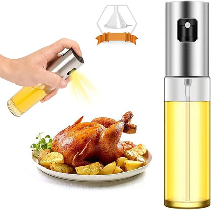 2-in-1 Stainless Steel Oil Spray Bottle | Refillable Olive Oil Sprayer for Air Fryer, BBQ, Kitchen & Salad | Healthy Cooking Oil Dispenser UAE