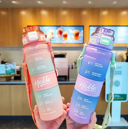 Portable Gradient Water Bottle | Leakproof Reusable Sports Water Bottle with Carry Strap | Lightweight Travel Bottle for Gym, School, Office & Outdoor UAE
