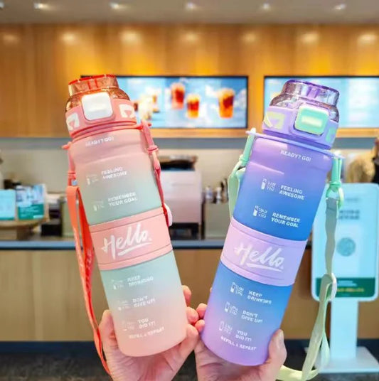 Portable Gradient Water Bottle | Leakproof Reusable Sports Water Bottle with Carry Strap | Lightweight Travel Bottle for Gym, School, Office & Outdoor UAE