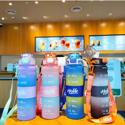 Portable Gradient Water Bottle | Leakproof Reusable Sports Water Bottle with Carry Strap | Lightweight Travel Bottle for Gym, School, Office & Outdoor UAE