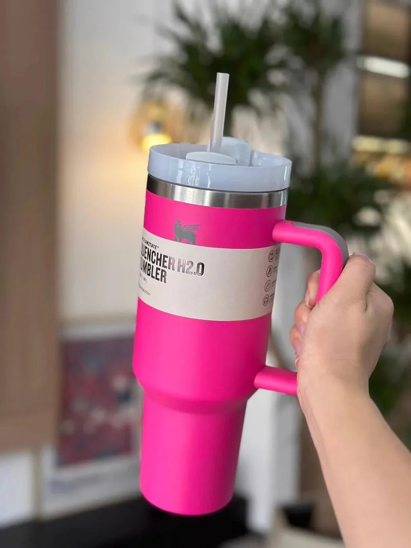 40oz Stainless Steel Insulated Tumbler with Handle & Straw | Vacuum Thermal Travel Mug | Leakproof Hot & Cold Water Cup for Gym, Office & Travel UAE