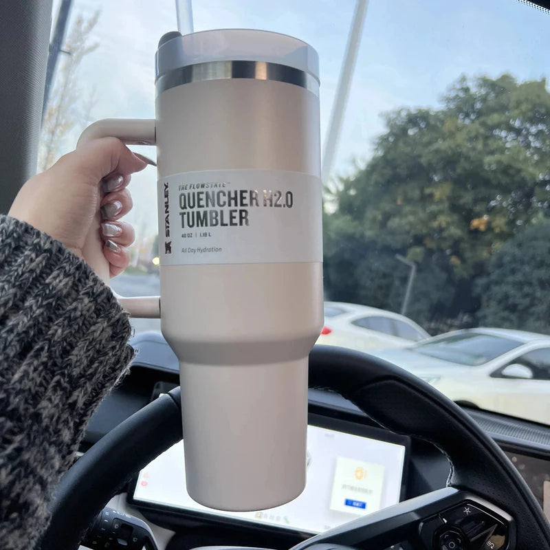 40oz Stainless Steel Insulated Tumbler with Handle & Straw | Vacuum Thermal Travel Mug | Leakproof Hot & Cold Water Cup for Gym, Office & Travel UAE