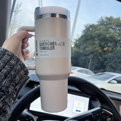 40oz Stainless Steel Insulated Tumbler with Handle & Straw | Vacuum Thermal Travel Mug | Leakproof Hot & Cold Water Cup for Gym, Office & Travel UAE